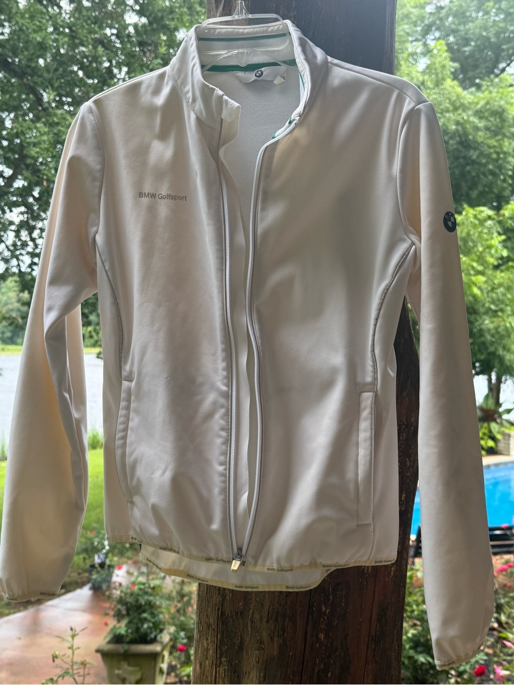 BMW Golfsport Fleece Lined Full Zip Jacket Large Ivory Cream Golf